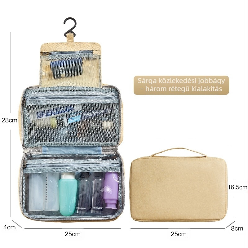 PU bőr kozmetikai táska, kocka alakú, hordozható, vízálló, biztonságos zárással, falra szerelhető, smink- és toalett-tartó tárolásra (Model 13550C)