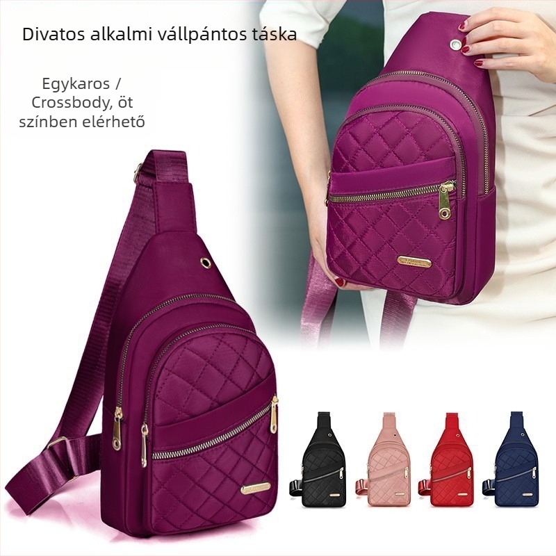 Női rombusz mintázatú crossbody táska, vízálló, városi egyszerű stílus, cipzáras záródás, poliészter bélés, mindennapi használatra