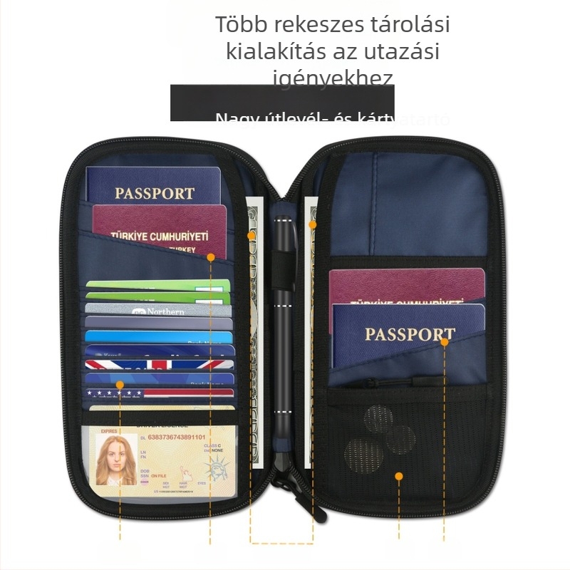 Oxford anyagú útlevél- és kártyatartó, anti-tolvaj védelem, csíkos mintázat, nylon bélés