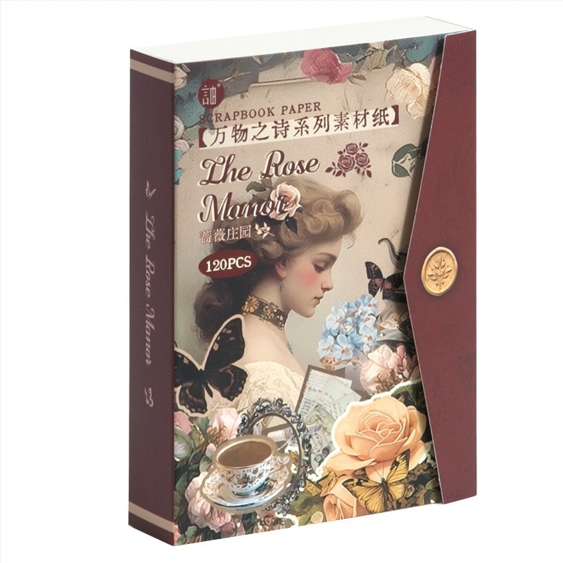 Drehop/Dreamxi retro stílusú DIY napló papírkészlet, 120 lap 6 mintával, 212 g tömeg, nyomtatási eljárás.