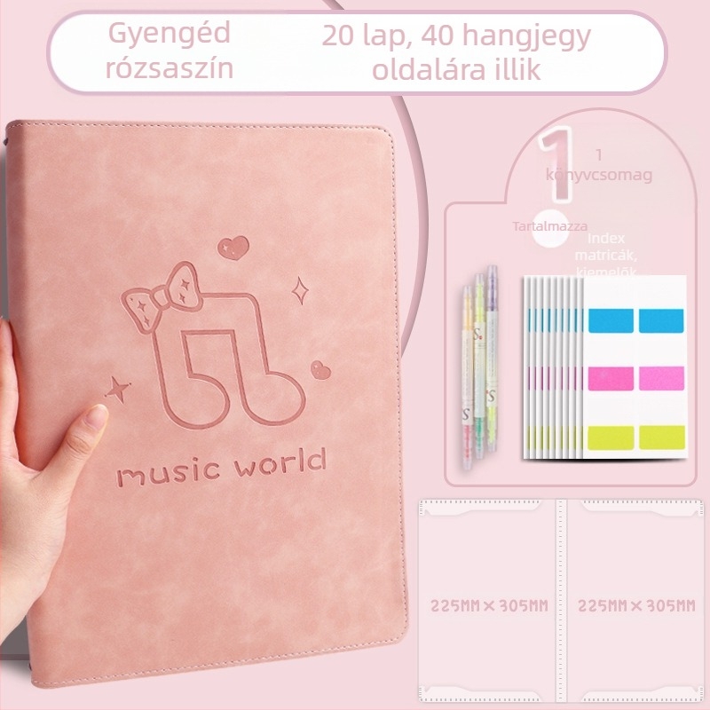 Bőr kottatartó, modell Ypj-001, 20 oldal, 30 mm hátlap, 5 mm anyagvastagság