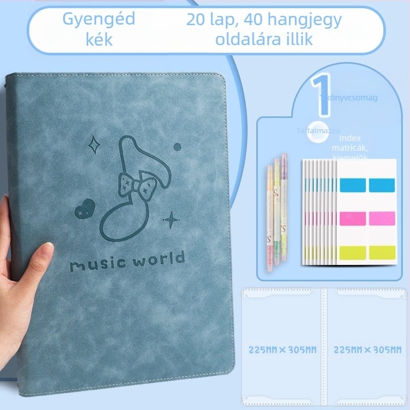 Bőr kottatartó, modell Ypj-001, 20 oldal, 30 mm hátlap, 5 mm anyagvastagság