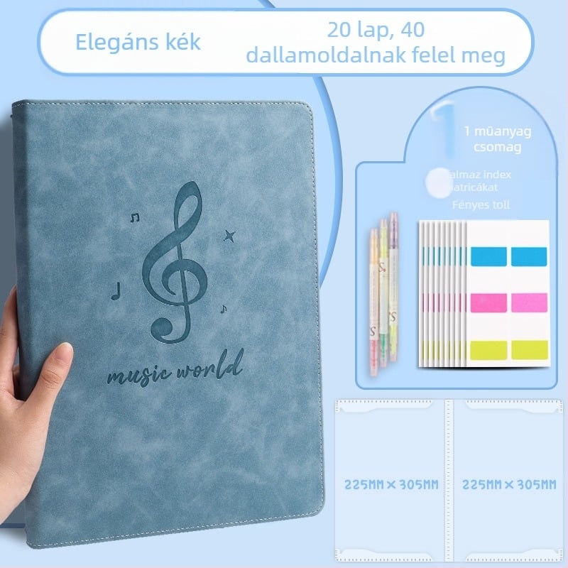 Bőr kottatartó, modell Ypj-001, 20 oldal, 30 mm hátlap, 5 mm anyagvastagság