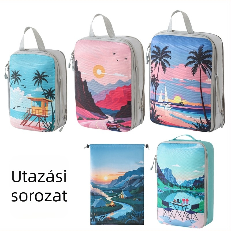 Kiváló minőségű, nyomtatott öt részes tömörítő tárolókészlet utazásokhoz