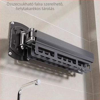 Fali ruhaszárító állvány kettős összecsukható kialakítású, teleszkópos behajtható rúddal