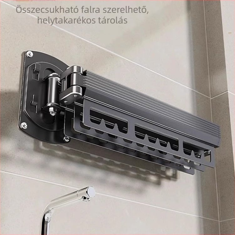 Fali ruhaszárító állvány kettős összecsukható kialakítású, teleszkópos behajtható rúddal
