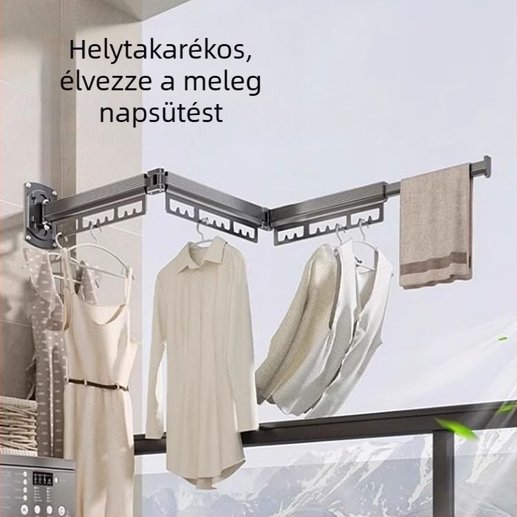 Fali ruhaszárító állvány kettős összecsukható kialakítású, teleszkópos behajtható rúddal