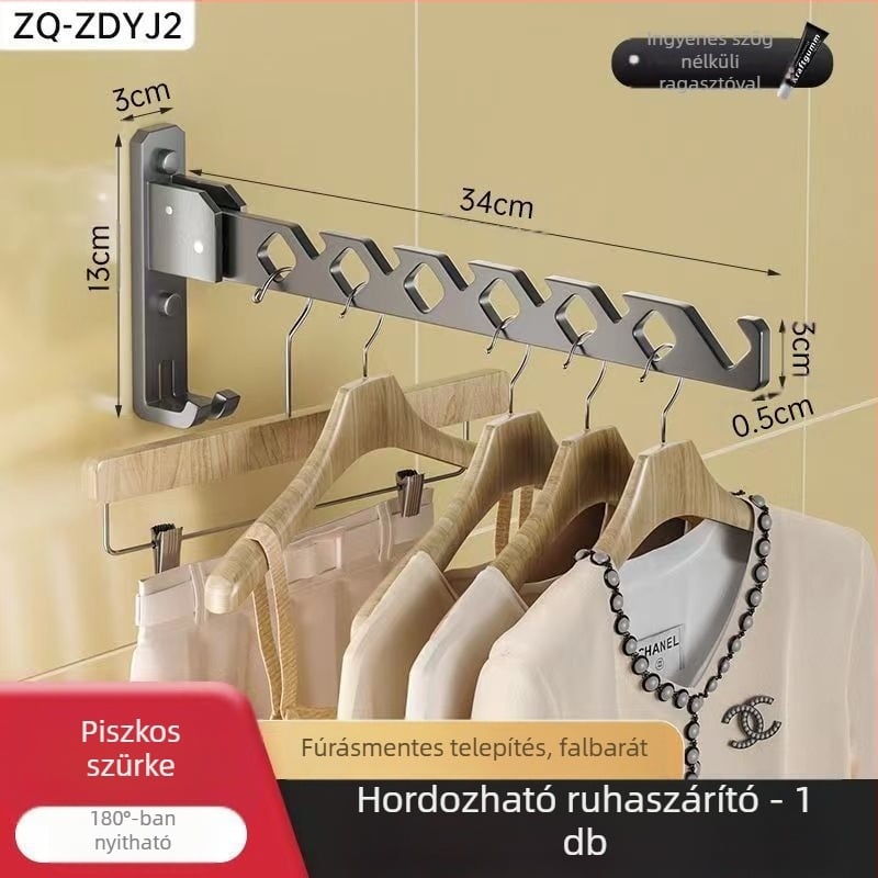 Fali ruhaszárító állvány kettős összecsukható kialakítású, teleszkópos behajtható rúddal