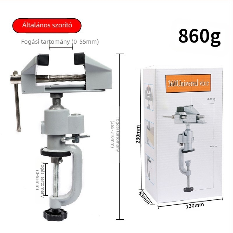 Univerzális forgó kis asztali fogó, 360° elforgatás, ADC12 alumínium ötvözet, fúróhoz tartó