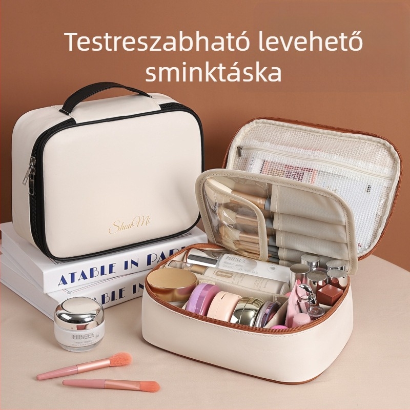 Kocka alakú kozmetikai táska PU anyagból, zárható, utazásokhoz, smink tárolására