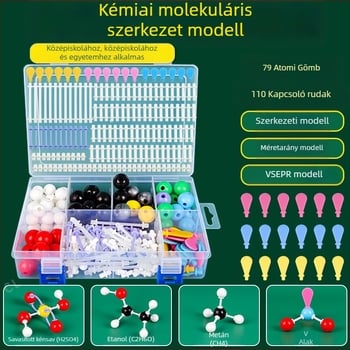Molekuláris szerkezeti modell, gömb- és rúd modell, kristályos szerves molekulák bemutató taneszköze, műanyag, 540 g