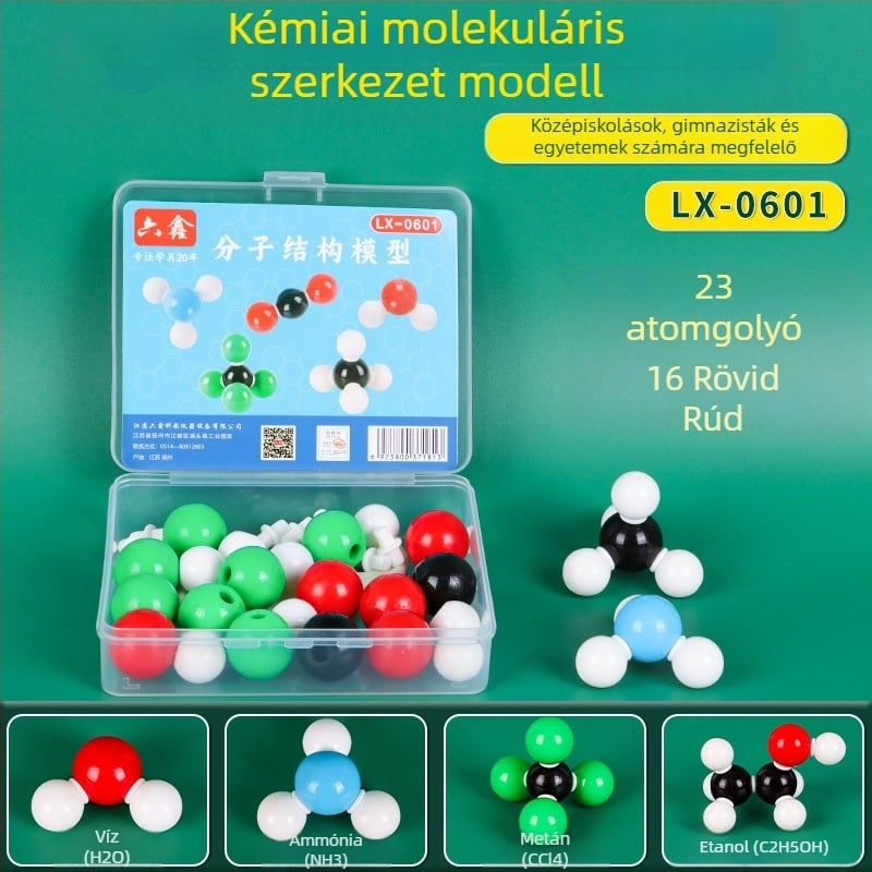 Molekuláris szerkezeti modell, gömb- és rúd modell, kristályos szerves molekulák bemutató taneszköze, műanyag, 540 g