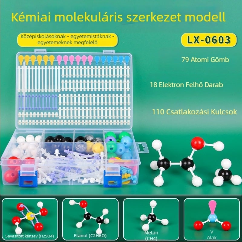 Molekuláris szerkezeti modell, gömb- és rúd modell, kristályos szerves molekulák bemutató taneszköze, műanyag, 540 g