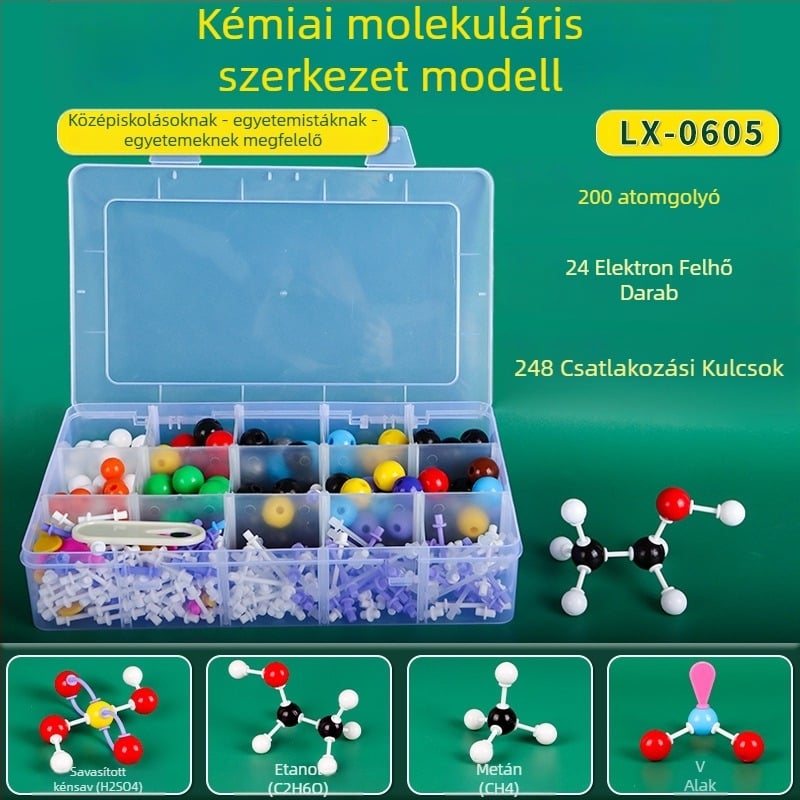 Molekuláris szerkezeti modell, gömb- és rúd modell, kristályos szerves molekulák bemutató taneszköze, műanyag, 540 g