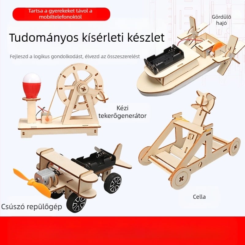 Fából készült tudományos kísérleti készlet DIY fizika invenciókhoz, nem elektromos, többfunkciós, 7-14 éveseknek