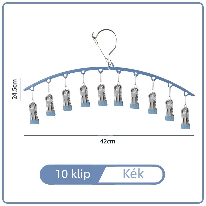Rozsdamentes acélból készült szélálló ruhaszárító állvány 10 csipesszel, többsoros akasztókkal, modern minimalist dizájn