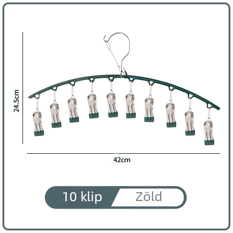 Rozsdamentes acélból készült szélálló ruhaszárító állvány 10 csipesszel, többsoros akasztókkal, modern minimalist dizájn
