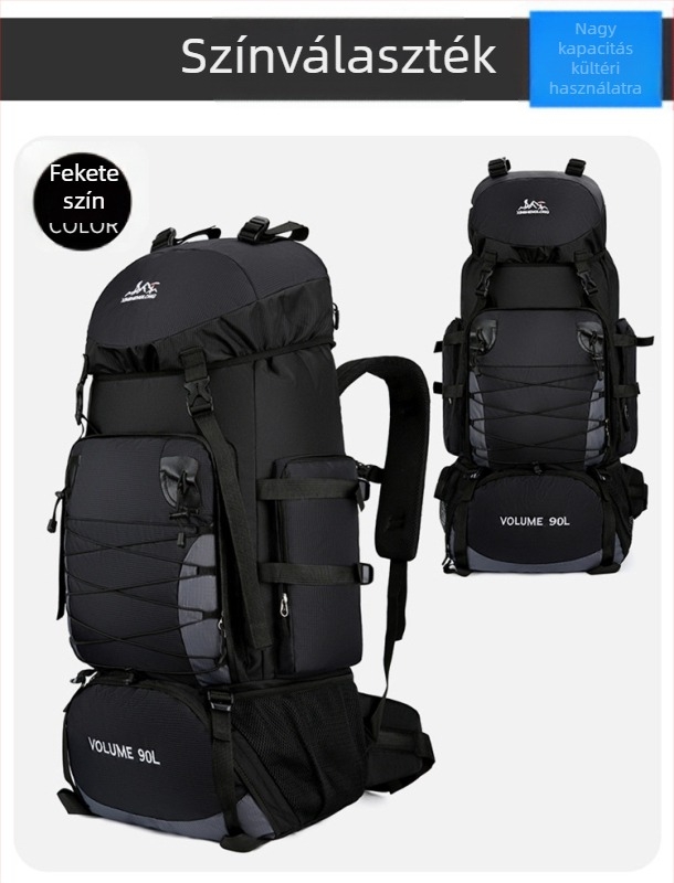 Nylonból készült túrahátizsák, ergonikus hátrész fiziológiai görbével, kopásálló, nedves-száraz elválasztás, poliészter bélés