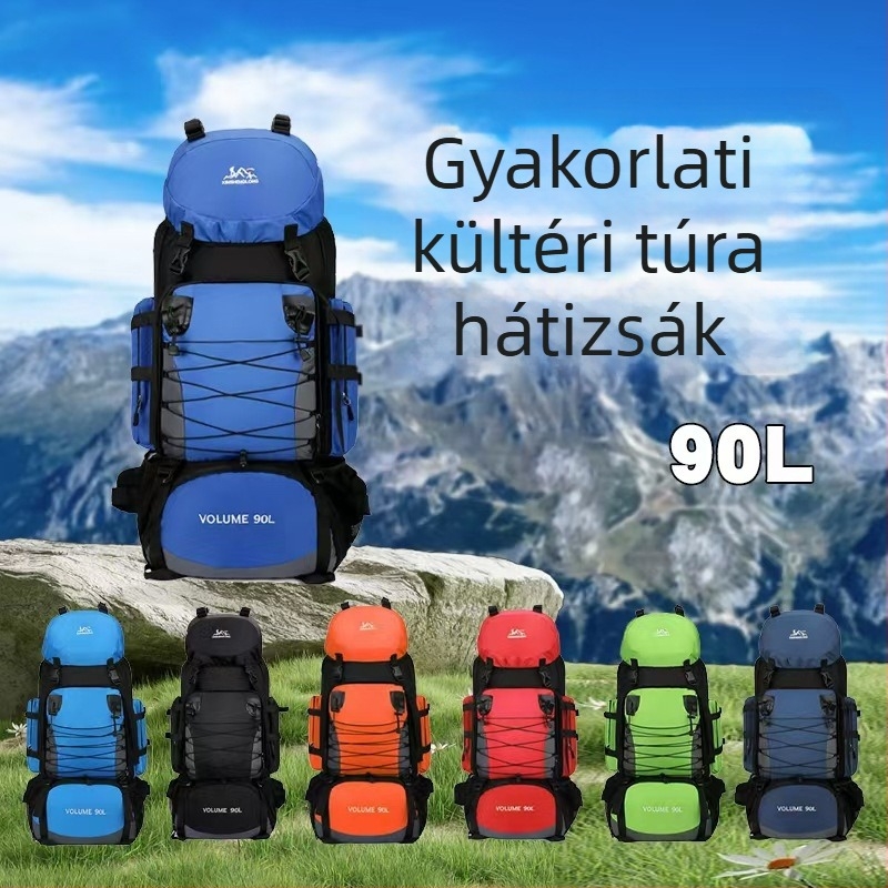 Nylonból készült túrahátizsák, ergonikus hátrész fiziológiai görbével, kopásálló, nedves-száraz elválasztás, poliészter bélés