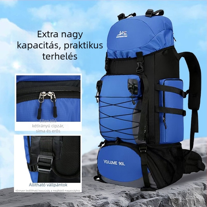 Nylonból készült túrahátizsák, ergonikus hátrész fiziológiai görbével, kopásálló, nedves-száraz elválasztás, poliészter bélés