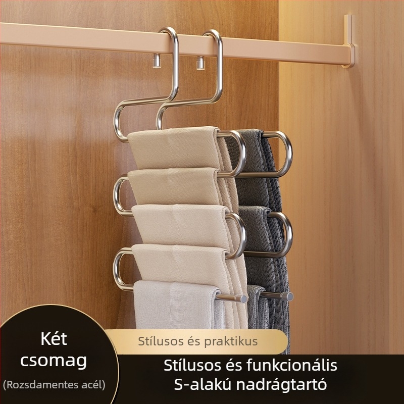 Összecsukható nadrágtartó több rétegű, rozsdamentes acélból, ruhásszekrénybe clipekkel