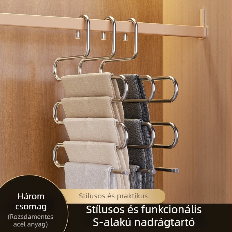 Összecsukható nadrágtartó több rétegű, rozsdamentes acélból, ruhásszekrénybe clipekkel