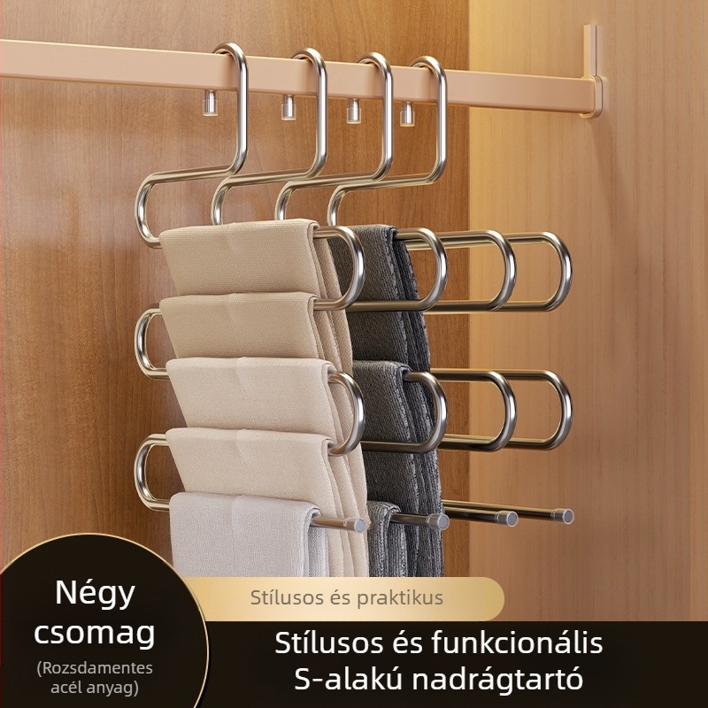 Összecsukható nadrágtartó több rétegű, rozsdamentes acélból, ruhásszekrénybe clipekkel