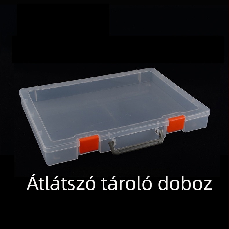 Alkatrész tároló doboz elválasztókkal, hordozható, átlátszó 48 rekesz, PP anyag, fedéllel