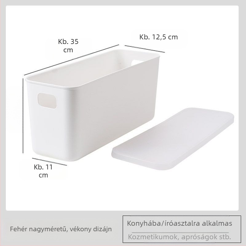 Keskeny asztali kozmetika-rendező fedővel, kompakt tároló kis tárgyakhoz