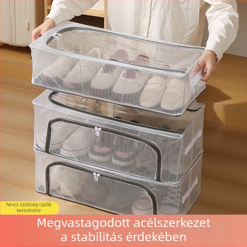 Cipő tároló doboz, PVC, összecsukható fedéllel, 30 L kapacitás, egymásra tehető