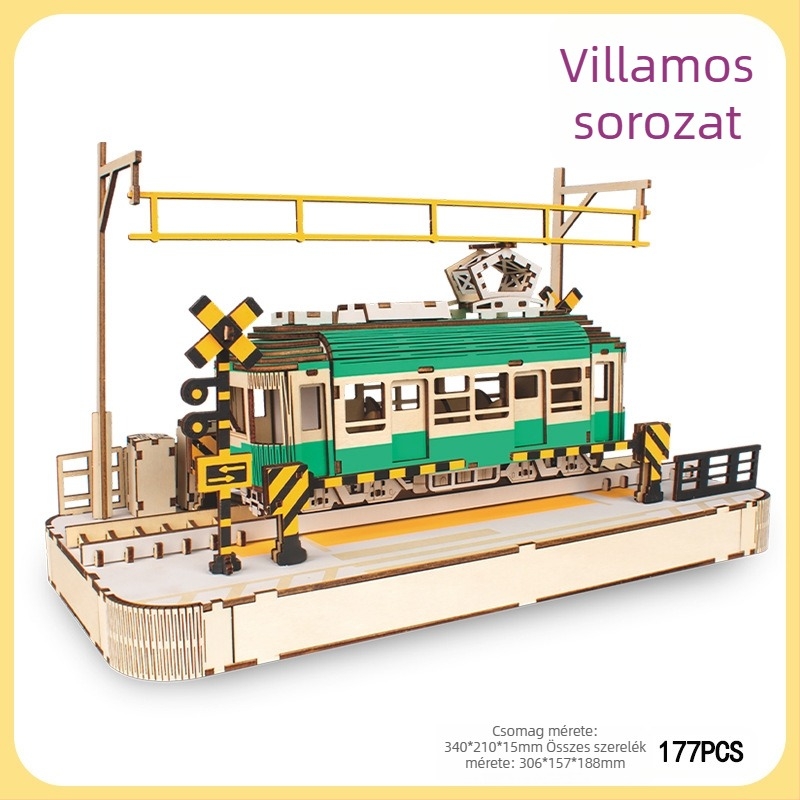 Fából készült 3D-s villamos modell gyerekeknek — DIY-barát, testreszabható a tervei alapján, 7–14 éveseknek