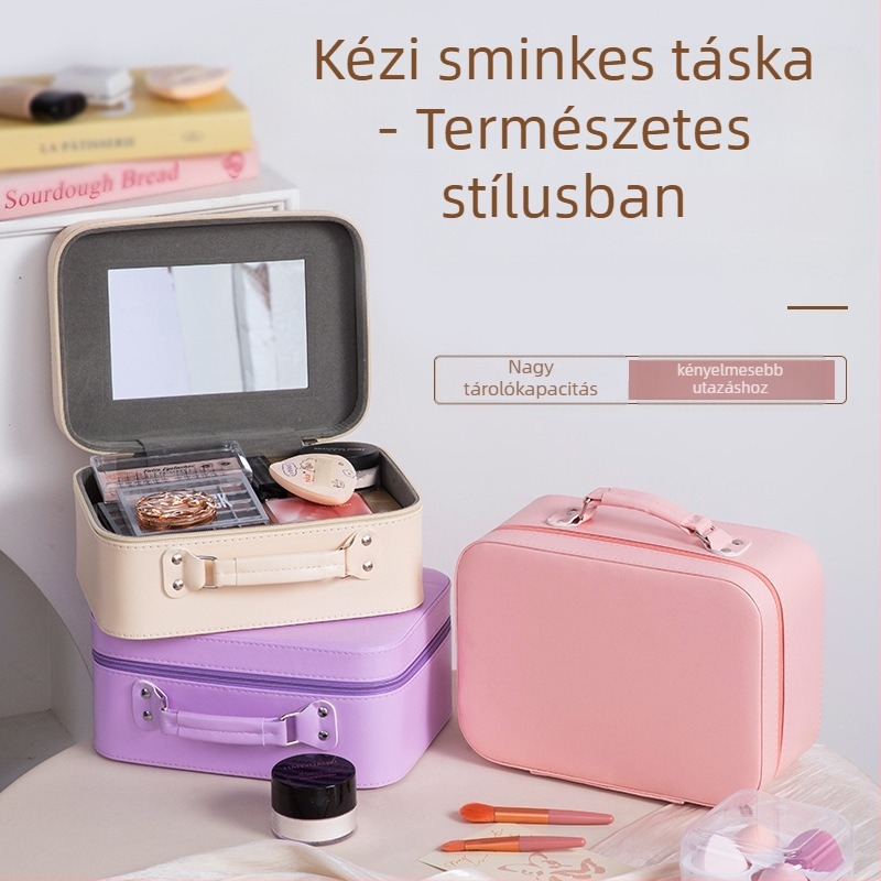 Tükrös kozmetikai táska, PU anyag, nagy kapacitású, hordozható, vízálló