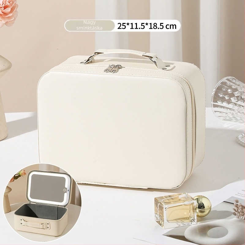 Tükrös kozmetikai táska, PU anyag, nagy kapacitású, hordozható, vízálló