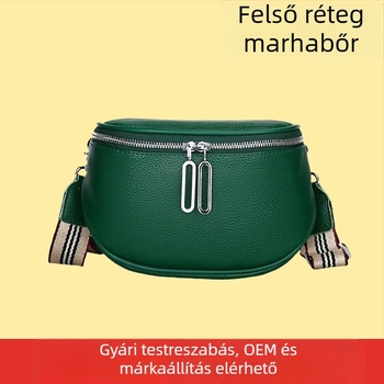 Női valódi bőrből készült nyeregszerű táska — első osztályú tehénbőr, cipzáras zárás, belső rejtett zseb és telefon zseb, háromdimenziós külső kialakítás, poliészter bélés