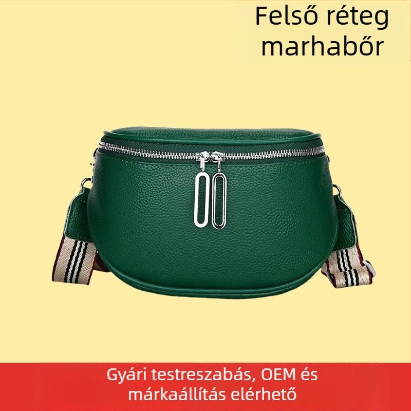 Női valódi bőrből készült nyeregszerű táska — első osztályú tehénbőr, cipzáras zárás, belső rejtett zseb és telefon zseb, háromdimenziós külső kialakítás, poliészter bélés