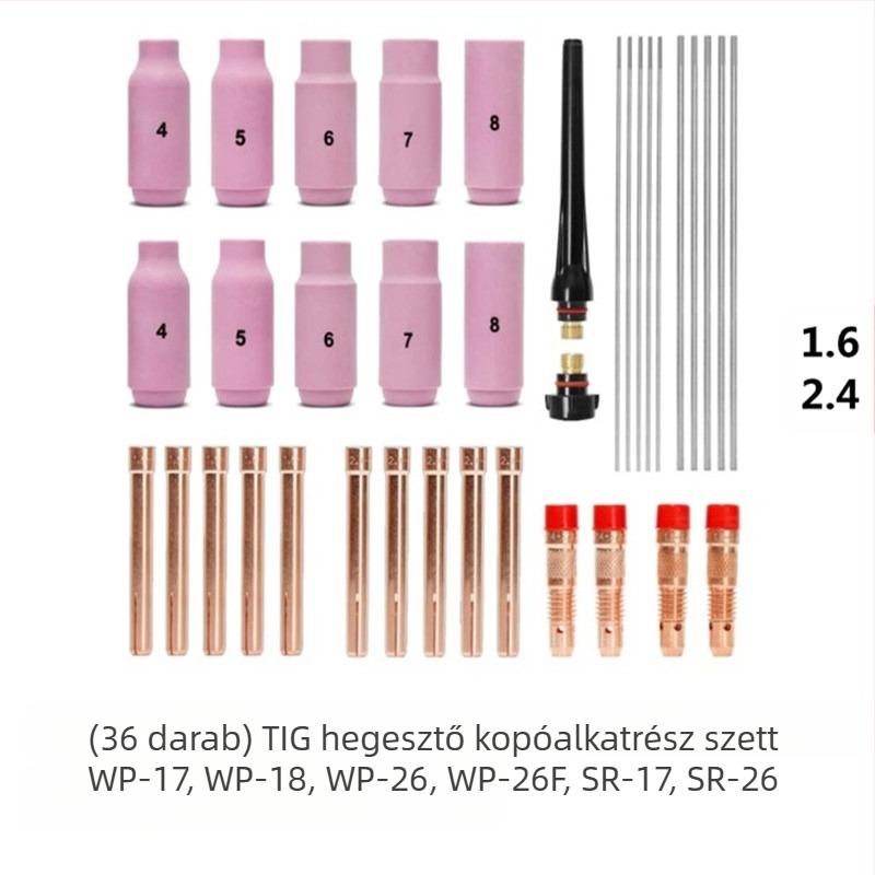 WP17/18/26 sorozat TIG hegesztőpisztoly fogyóeszközök készlet – WT20 wolframáelectroda fogó, 1,6 mm maghenger átmérő
