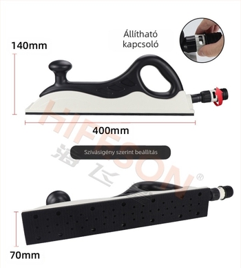 Kézi csiszolódeszka állítható téglalap alakú csiszolóval, csiszoláshoz, polírozáshoz és száraz csiszoláshoz, porelszívó rendszerrel.