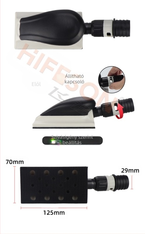 Kézi csiszolódeszka állítható téglalap alakú csiszolóval, csiszoláshoz, polírozáshoz és száraz csiszoláshoz, porelszívó rendszerrel.