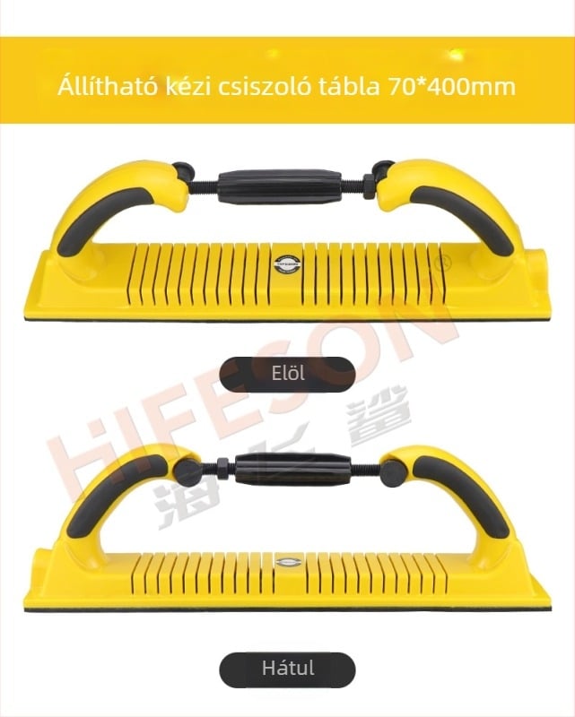 Kézi csiszolódeszka állítható téglalap alakú csiszolóval, csiszoláshoz, polírozáshoz és száraz csiszoláshoz, porelszívó rendszerrel.