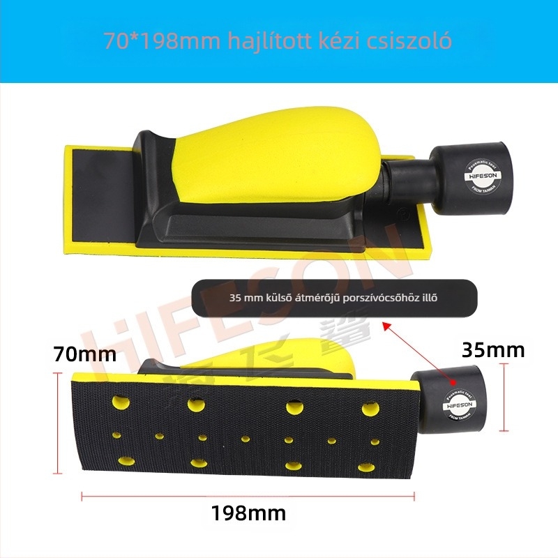 Kézi csiszolódeszka állítható téglalap alakú csiszolóval, csiszoláshoz, polírozáshoz és száraz csiszoláshoz, porelszívó rendszerrel.