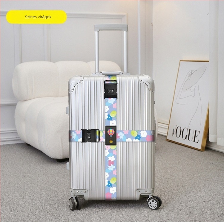 Kereszt alakú poggyászbiztonsági pánt dupla jelszavas zár, megerősített rögzítés, csíkos poliészter mintázatú szalag