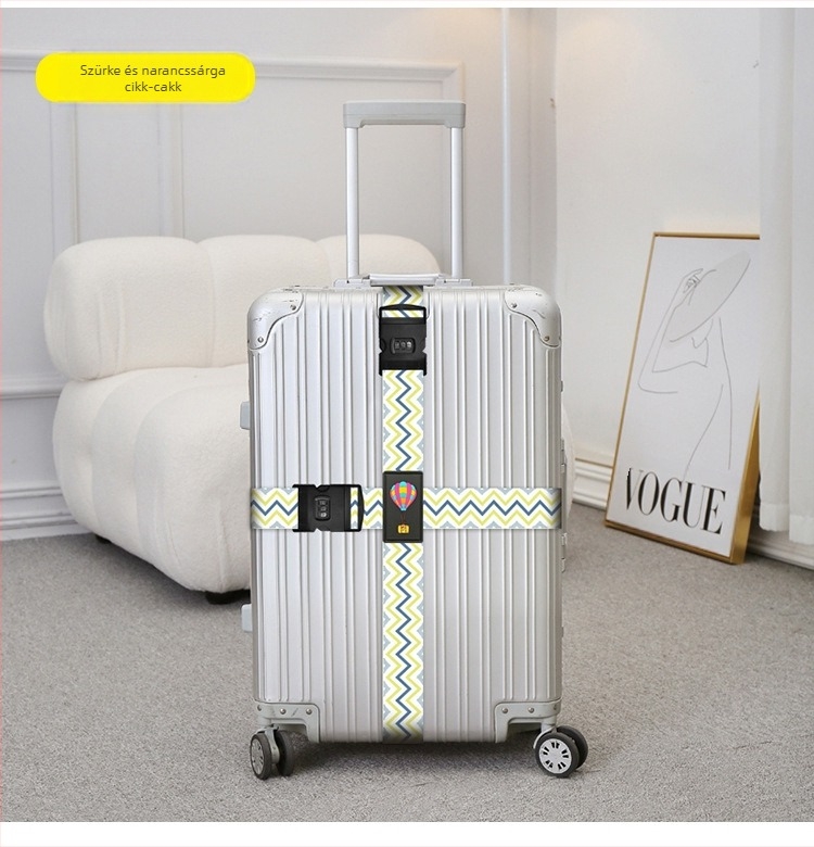 Kereszt alakú poggyászbiztonsági pánt dupla jelszavas zár, megerősített rögzítés, csíkos poliészter mintázatú szalag