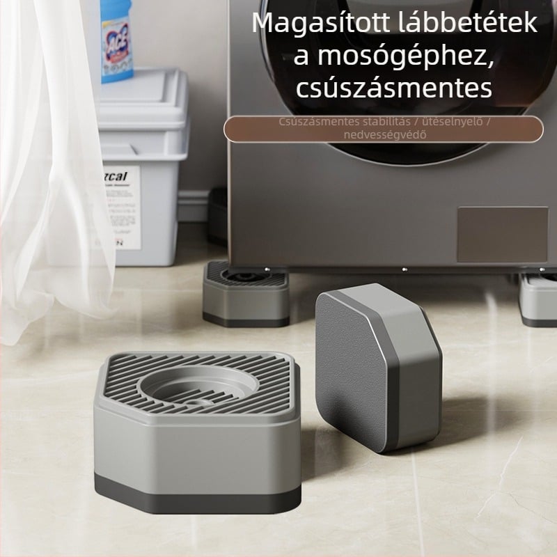 Mosógép és hűtőszekrény láb alátámasztó – csúszásmentes, állítható, mozgatható, szerelés nélkül, műanyag