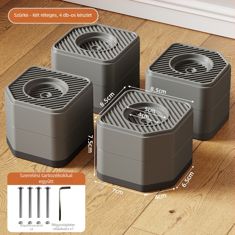 Mosógép és hűtőszekrény láb alátámasztó – csúszásmentes, állítható, mozgatható, szerelés nélkül, műanyag