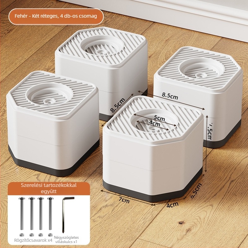 Mosógép és hűtőszekrény láb alátámasztó – csúszásmentes, állítható, mozgatható, szerelés nélkül, műanyag