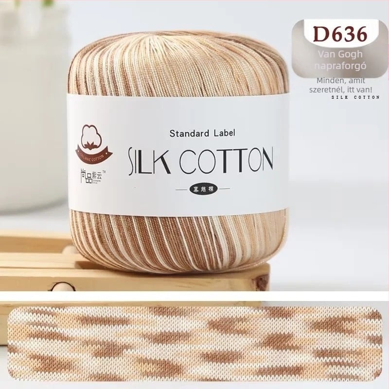 No.6 csipke-súlyú fonal – selyem-pamut-gyapjú keverék; kézzel készített/DIY; bőrbarát; anti-pilling