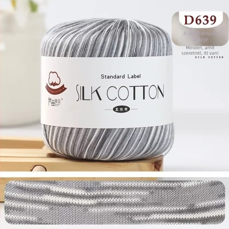 No.6 csipke-súlyú fonal – selyem-pamut-gyapjú keverék; kézzel készített/DIY; bőrbarát; anti-pilling