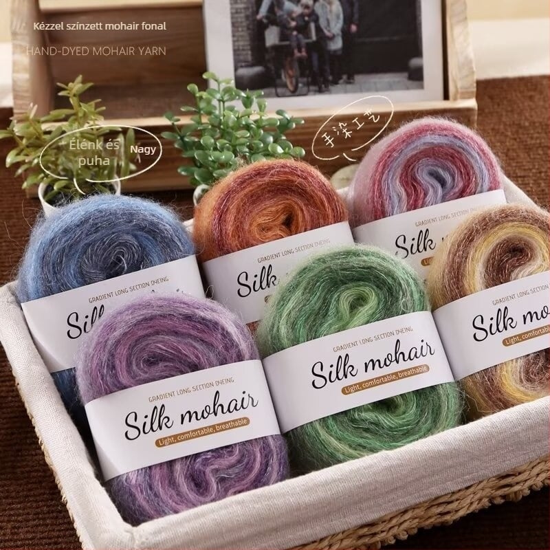 Mohair gyapjúfonal gömb, 50 g, gradientes színátmenet, kézi kötéshez pulóverek és sálak