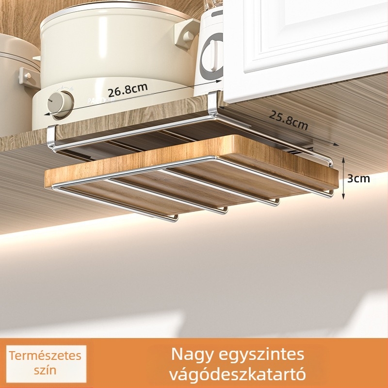 Kétszintes függő konyhai tárolópolc, fém, többfunkciós, telepítés nélkül