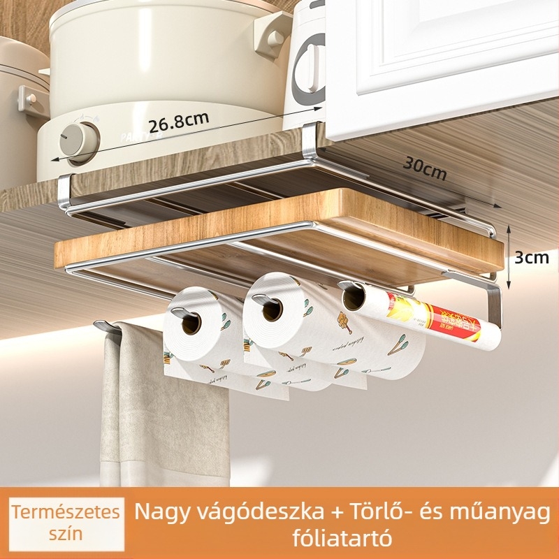 Kétszintes függő konyhai tárolópolc, fém, többfunkciós, telepítés nélkül